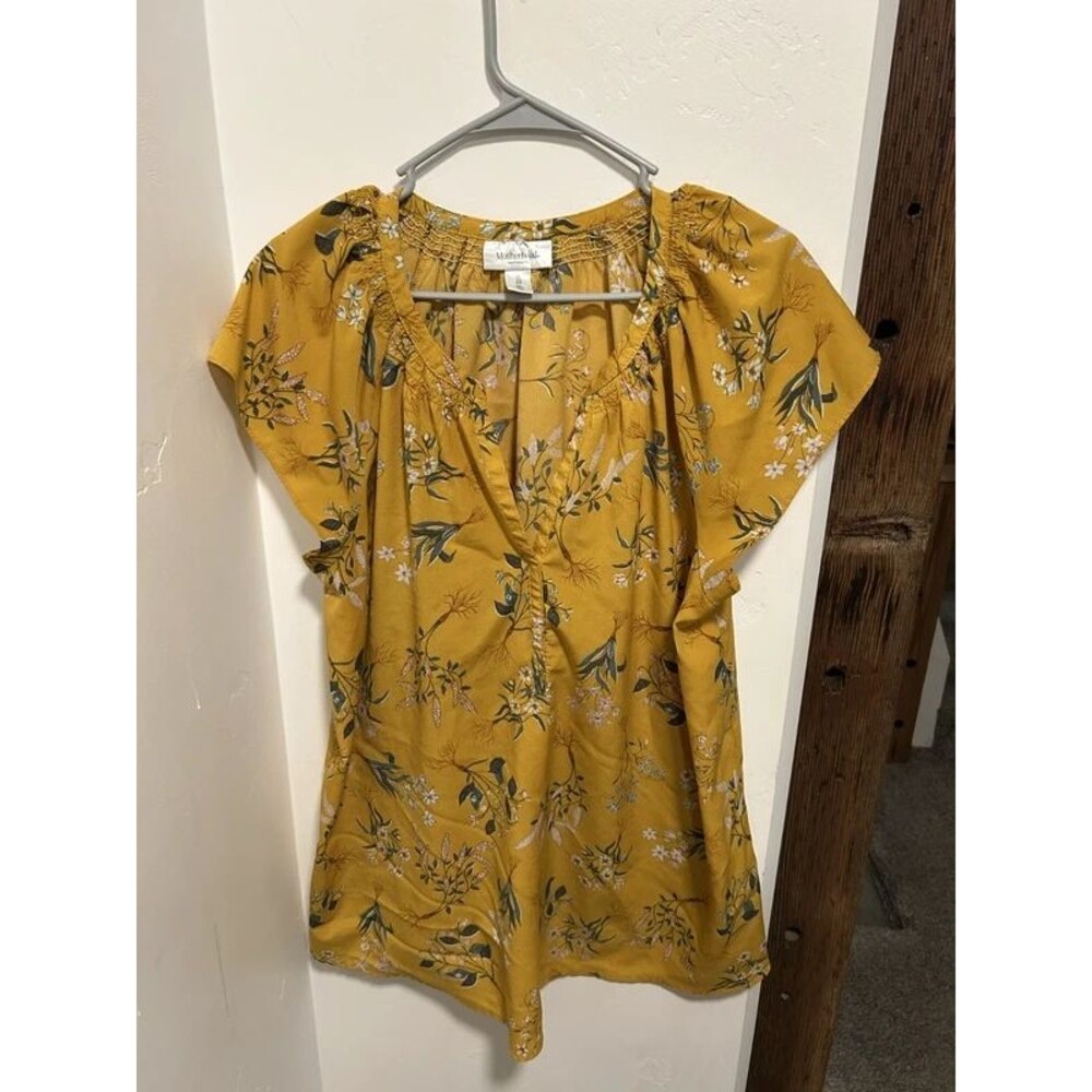 Motherhood Maternity XL Mustard Yellow Floral Blouse Top